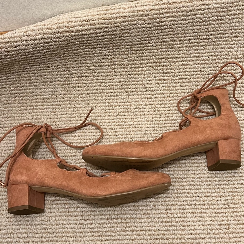 Urban Outfitters Women's Light Pink Lace-Up Block Heel Shoes